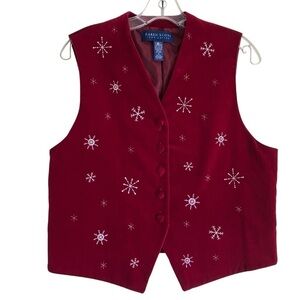 Karen Scott Vintage 90s Burgundy Velvet Snowflake Embroidered Christmas Vest M